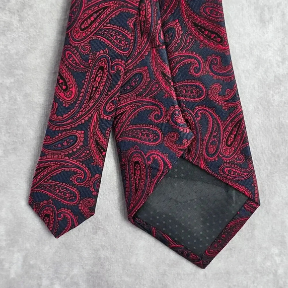 Pronto Plomo Platinum Red Blue Floral Paisley 100% Silk Men's Neck Tie - Picture 6 of 6